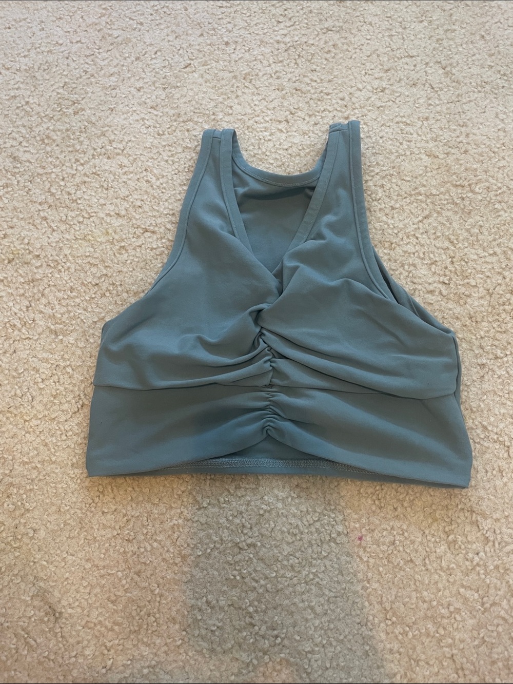 Ruched Front Crop Tank Top in Sage Green
